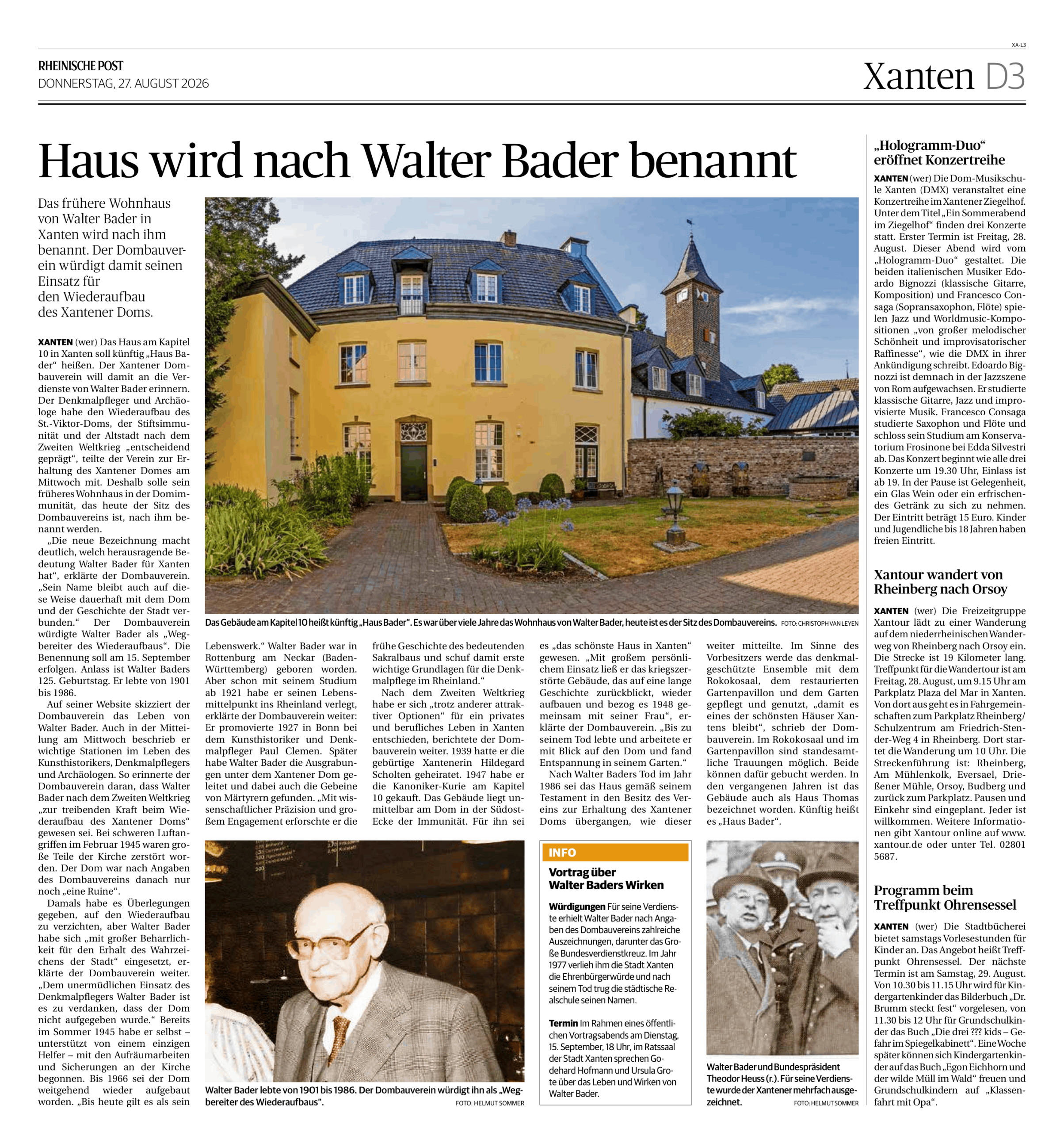RP-Bericht Haus Bader Artikel aus der RP zur Benennung Haus Bader